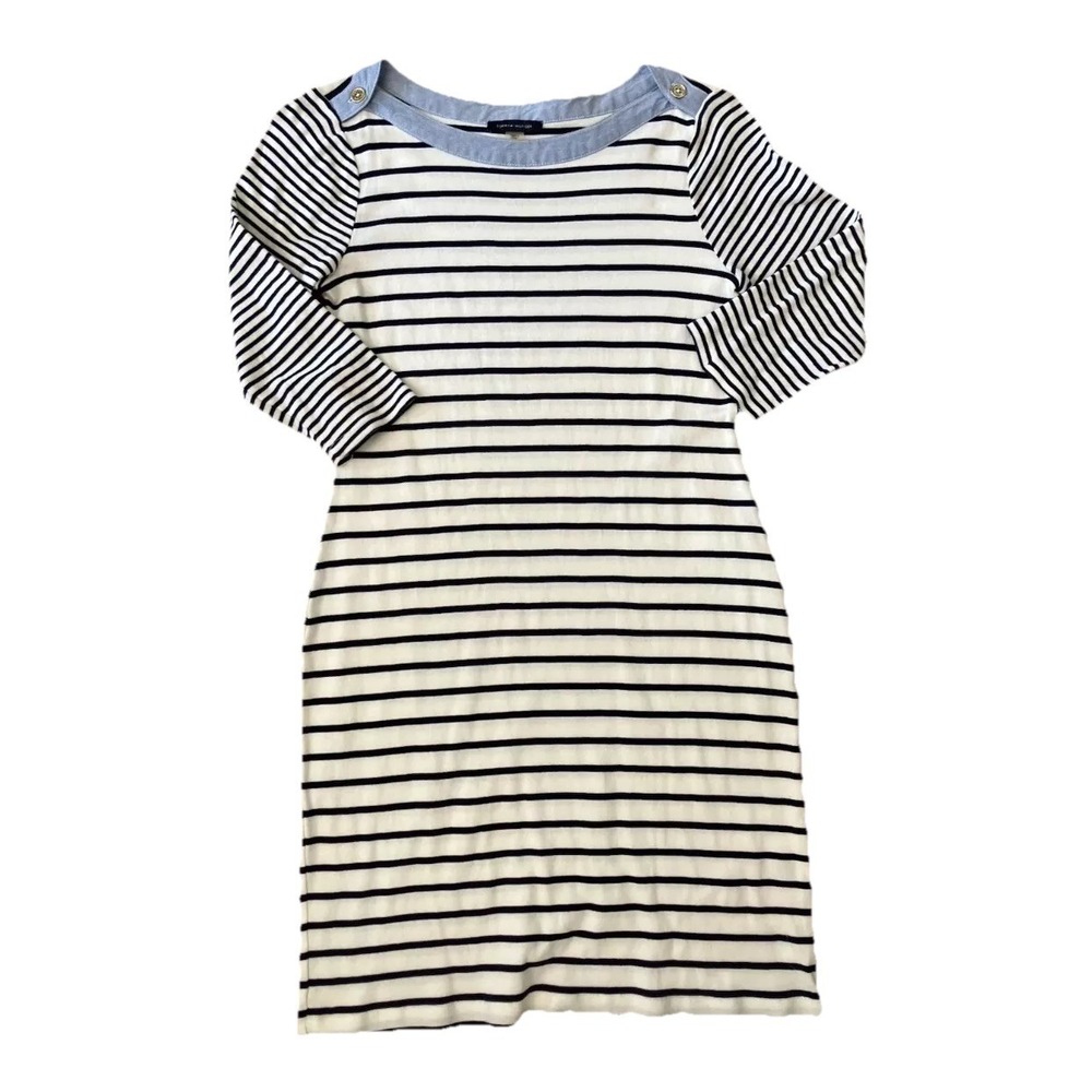 Nautical TOMMY HILFIGER Dress Sz S T-shirt Navy Blue Striped Coastal